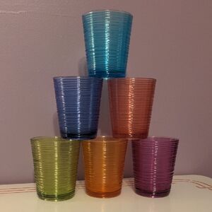 Set of Colorful Ribbed Glass Tumblers